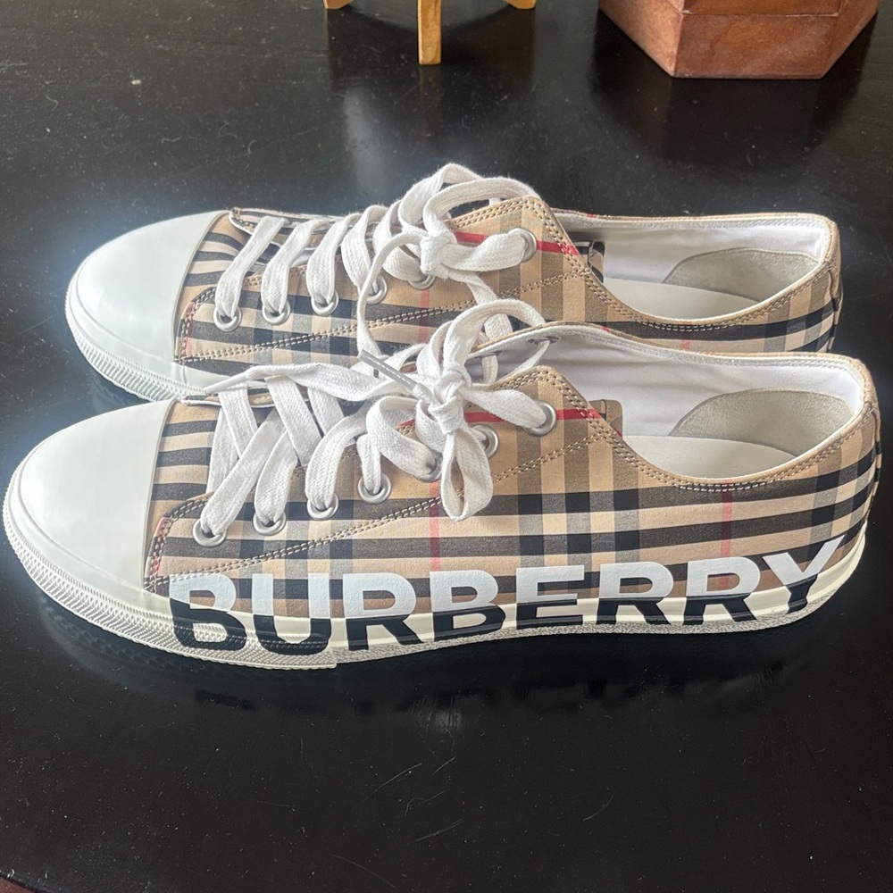 Burberry Beige Plaid Sneakers with White Details
